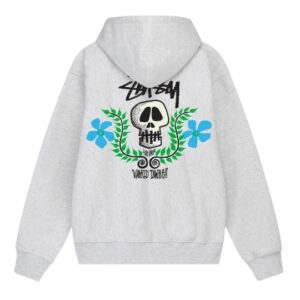 Stussy Skull Crest Zip Hoodie Grey