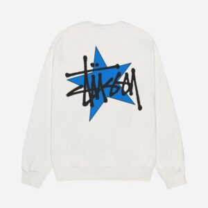 Stüssy Star Blue Logo Crew - White