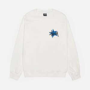 Stüssy Star Blue Logo Crew - White