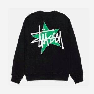 Stüssy Star Green Logo Crew - Black