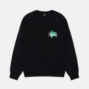 Stüssy Star Green Logo Crew - Black